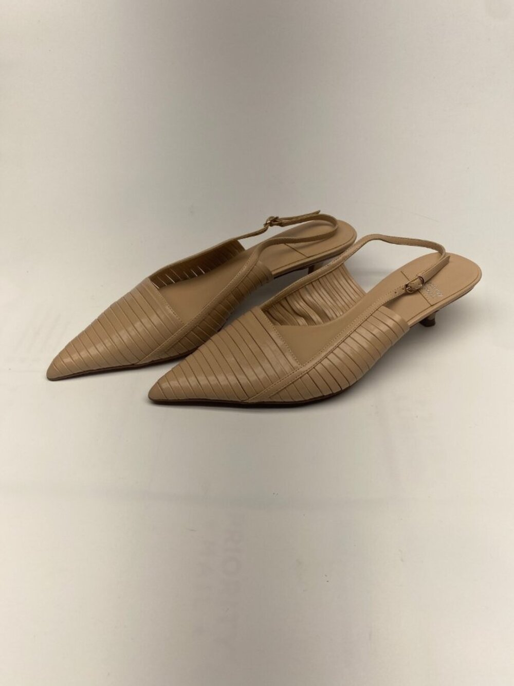 Jeffrey Campbell Womens Stridze Beige Leather Slingback Kitten Heel Sz 9.5